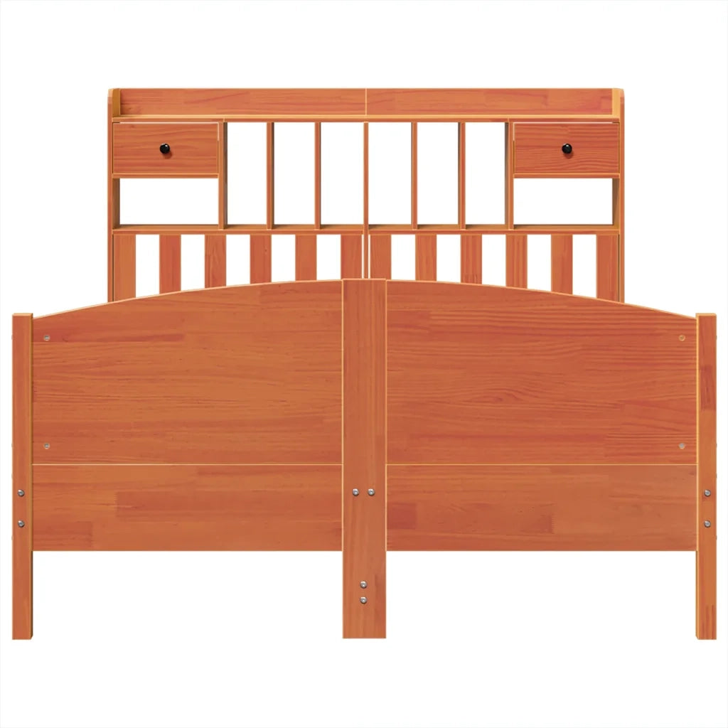 Letto Libreria senza Materasso Marrone Cera 140x200 cm in Pino 3323145