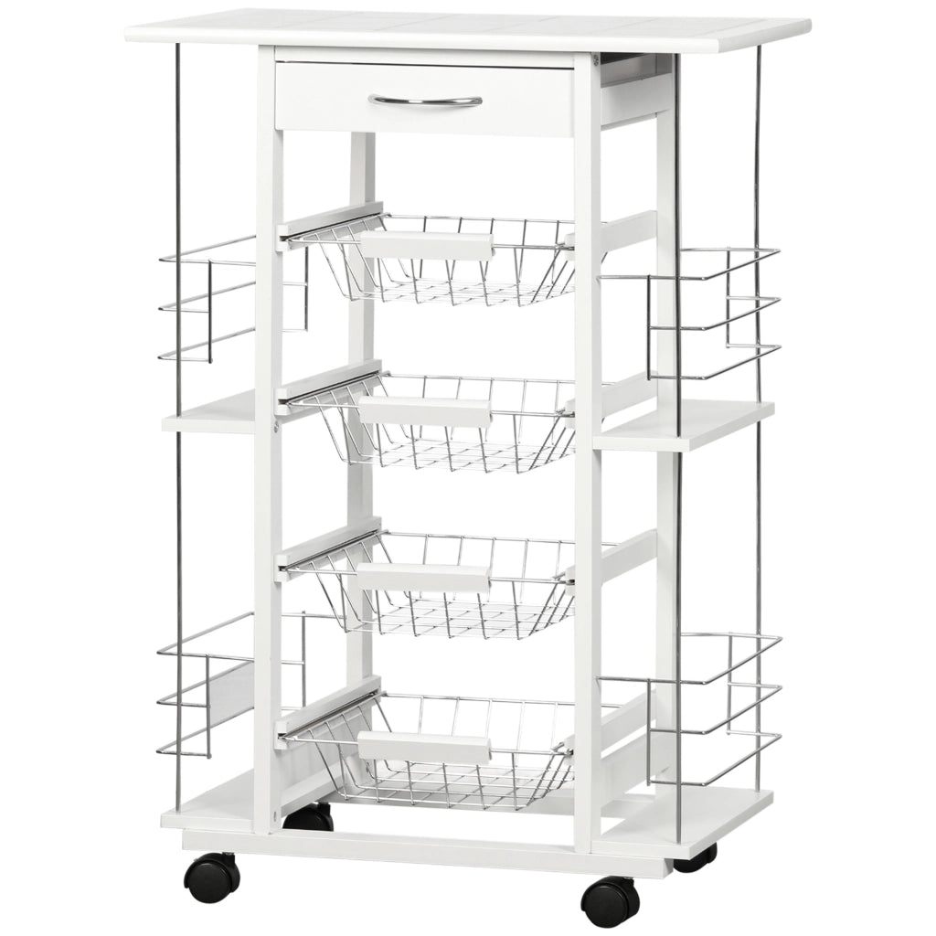 Carrello da cucina con cassetto, cesti e ripiani laterali ¨C zephmum ¨C bianco 57x37x83