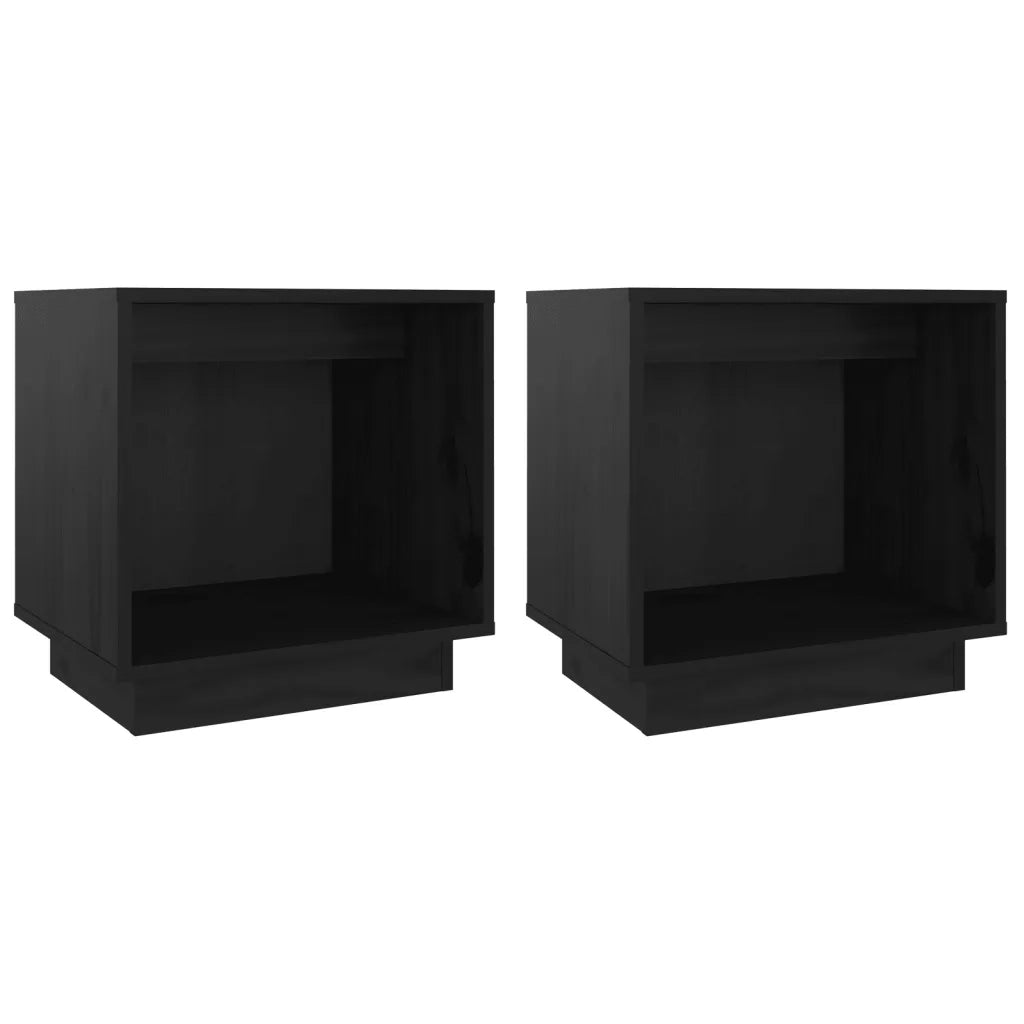 Comodini 2 pz Neri 40x30x40 cm in Legno Massello di Pino 813344