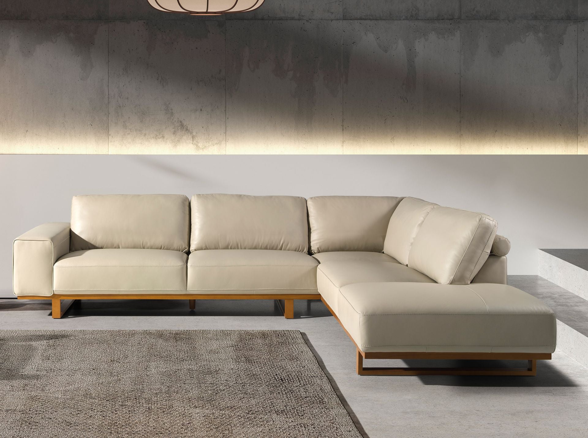 Divano angolare destro in pelle sabbia