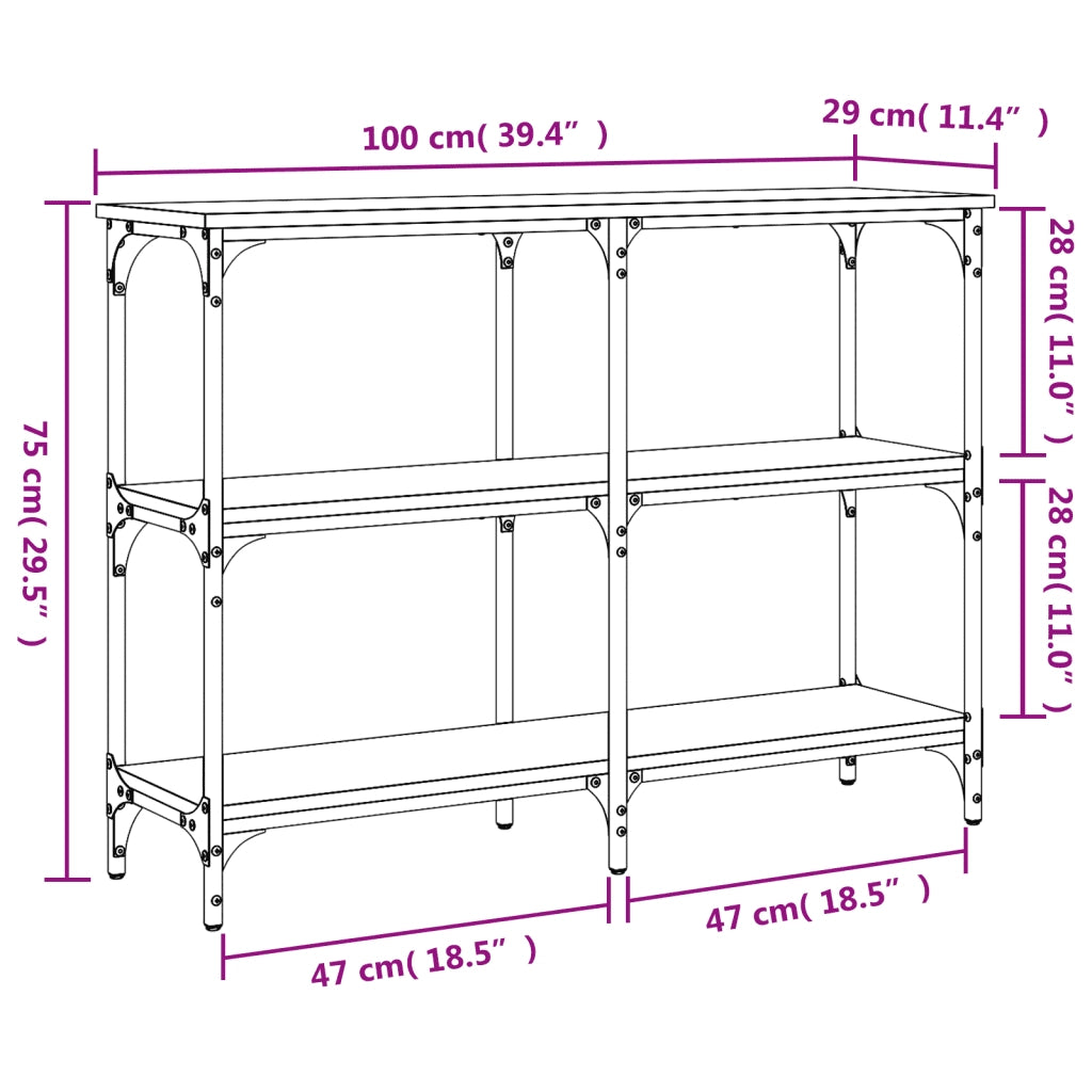 Tavolo Consolle Rovere Fumo 100x29x75 cm in Legno Multistrato