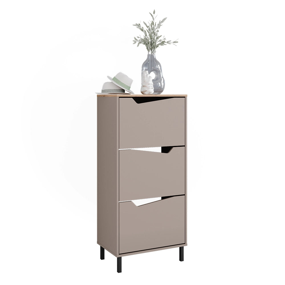 Vicco Scarpiera da ingresso Greige/rovere artigianale 60 x 129.5 cm con 3 scomparti