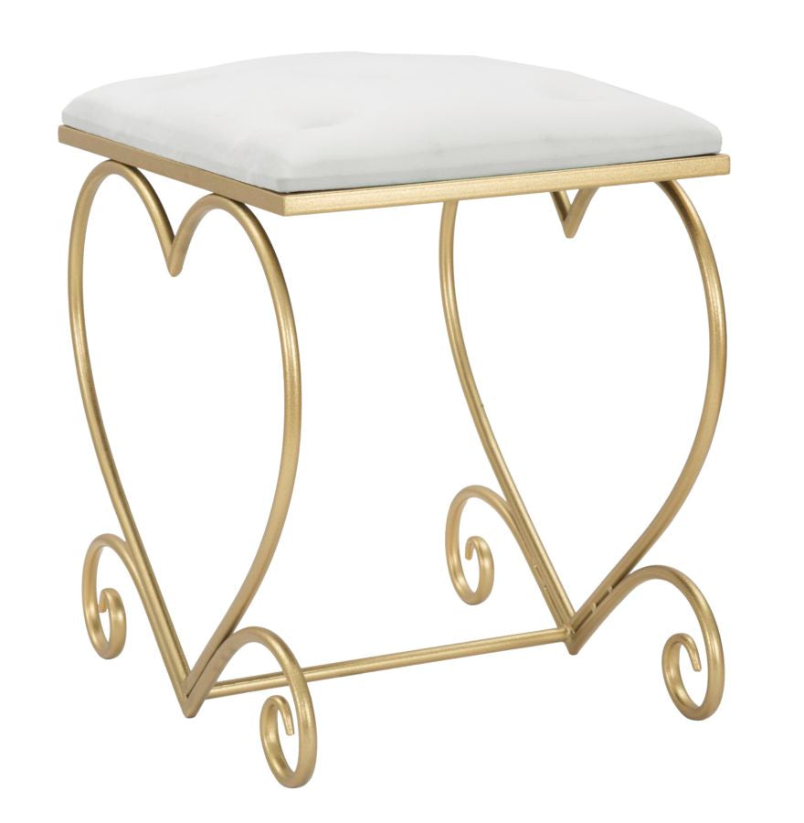 Sgabello Heart Crema 50x37,5x51,5 cm in Ferro e MDF e Spugna e Poliestere Oro e Rosa