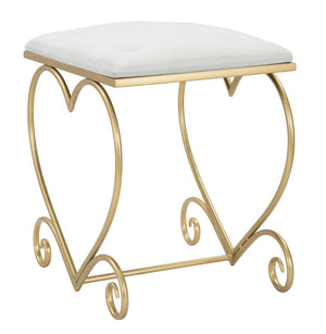 Sgabello Heart Crema 50x37,5x51,5 cm in Ferro e MDF e Spugna e Poliestere Oro e Rosa
