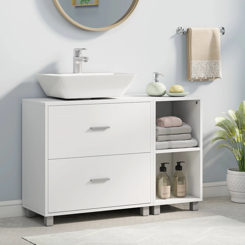 Mobile Bagno Sottolavabo con 2 Cassetti e 2 Ripiani Aperti ¨C Zephmum ¨C 90x30x60 cm Bianco