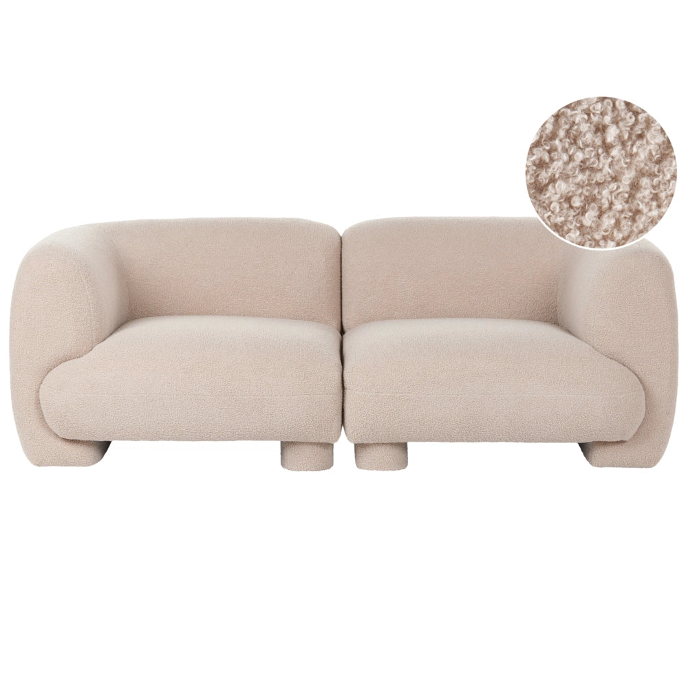 Divano modulare bouclé a due posti profilo ribassato forma organica beige