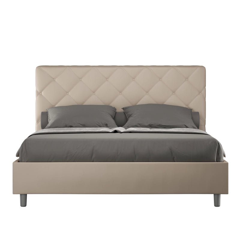 Letto imbottito Matrimoniale 160x190 cm Priya - Similpelle,Tortora,Con rete