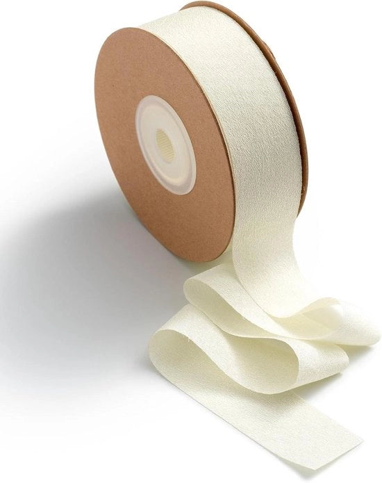 Lint decorativo chiffon in seta beige 25mm per decorazioni di matrimonio e regali di nozze