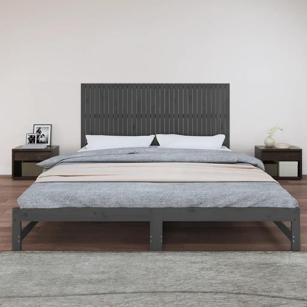 Testiera da Parete Grigia 204x3x90 cm in Legno Massello di Pinocod mxl 79754
