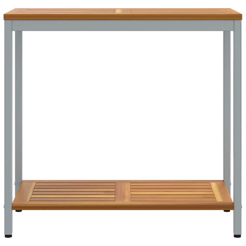 Tavolo da Esterno Naturale e Grigio 35x80x75 cm Legno Massello e Acciaio
