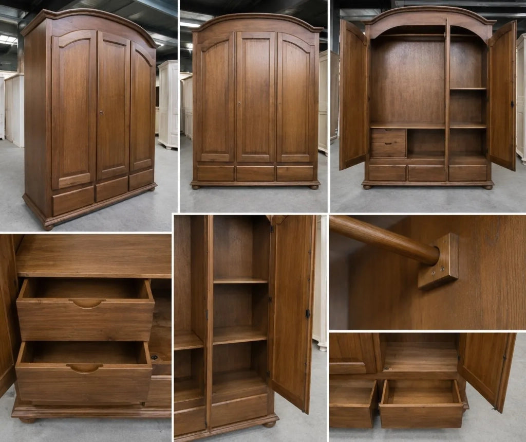Armadio classico 3 porte 3 cassetti legno grezzo 181x61x224 (3210) - Mobili 2G