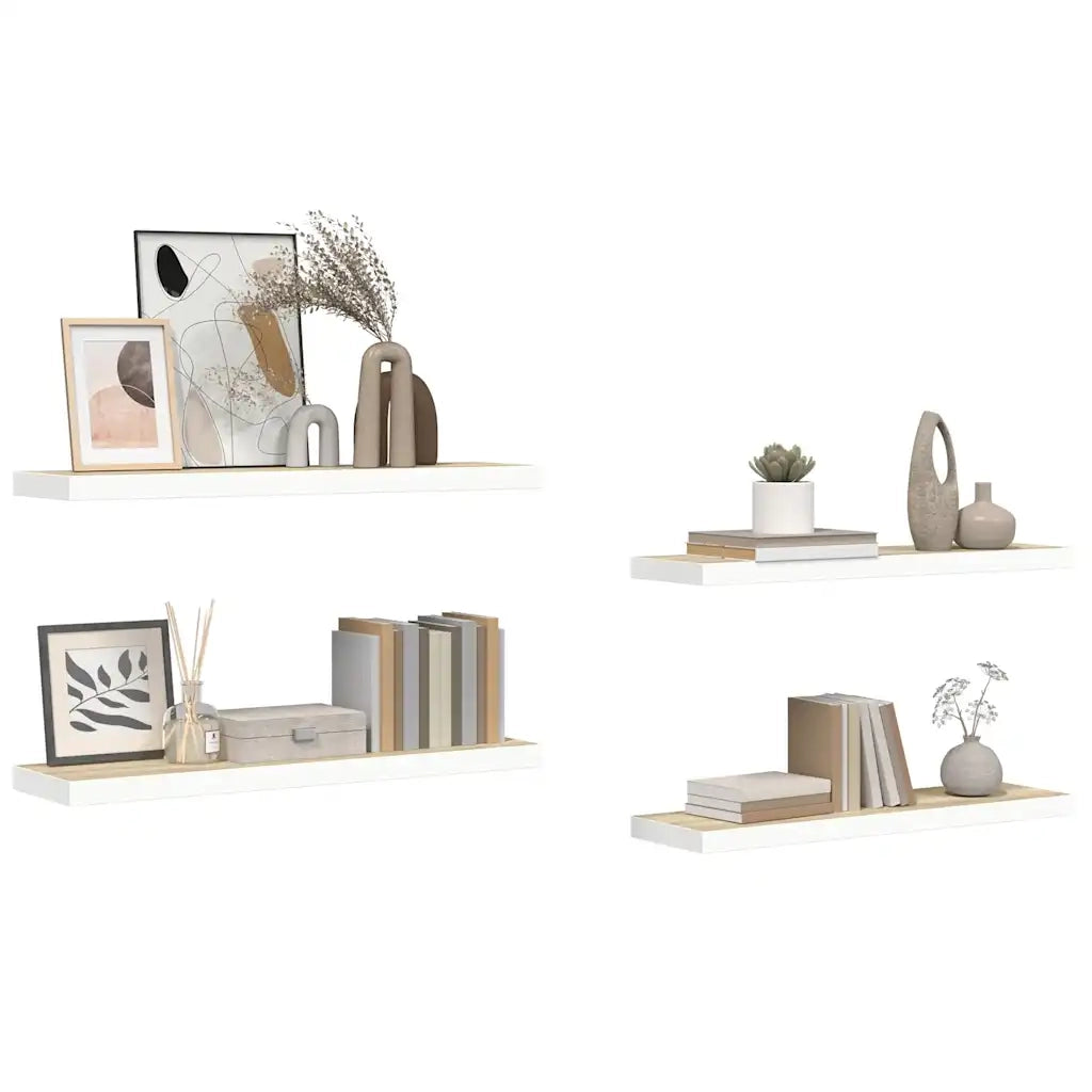 Scaffali a Parete 4 pz Rovere e Bianco 90x23,5x3,8 cm in MDF 326584