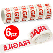 Trade Shop - 6 Nastro Adesivo Per Imballaggio Chiusura Scatoli 48mm X 132mt Scritta Fragile -