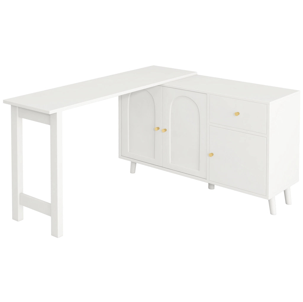 Scrivania girevole 2 in 1 con sideboard bianco