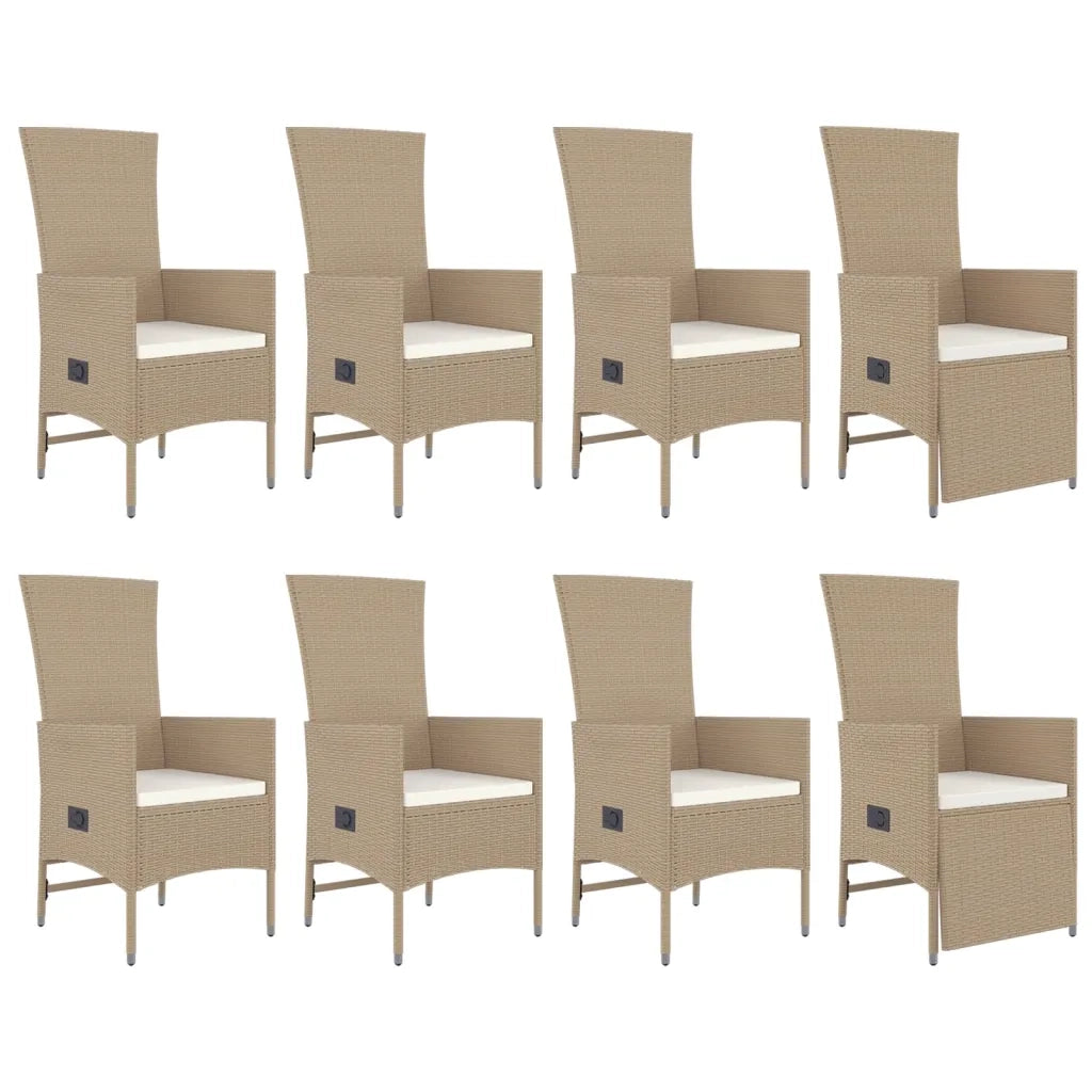 Set da Pranzo da Giardino 9 pz con Cuscini Beige in Polyrattan 3157575