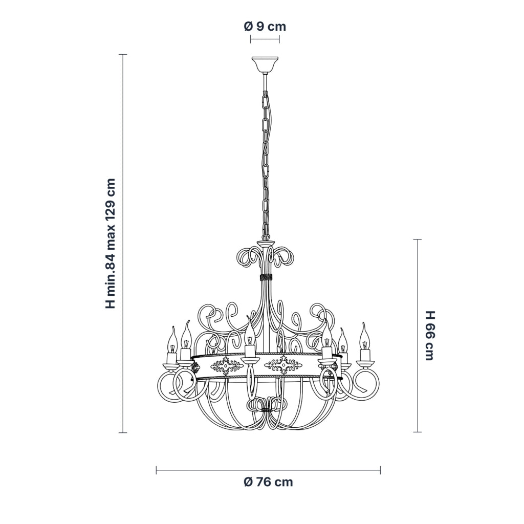 Lampadario Rustico Baltimora Metallo Avorio Oro 8 Luci E14