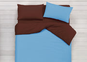 Copripiumino In 100% Cotone Double Face Azzurro/Marrone - Matrimoniale - Azzurro-Marrone