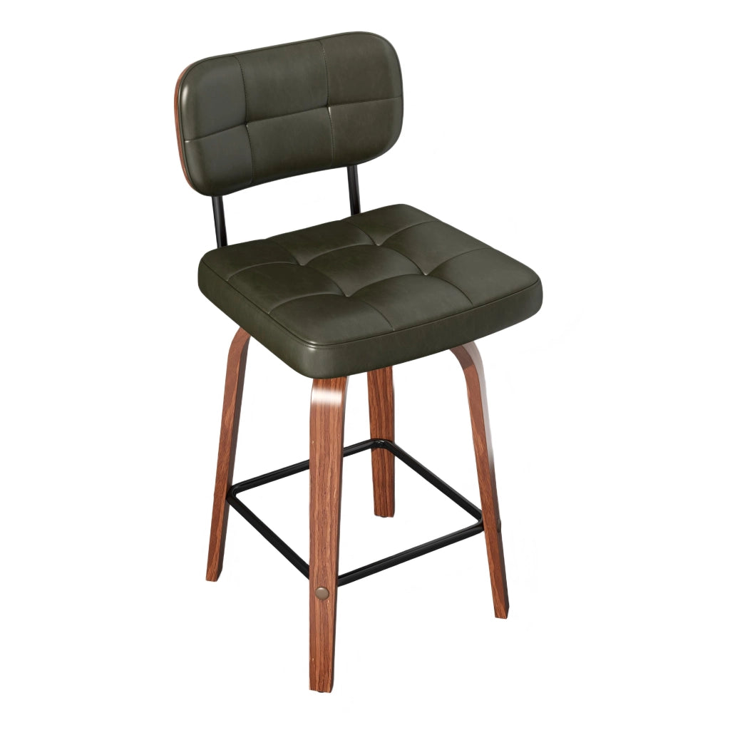 Sgabello da bar girevole - con schienale ergonomico e seduta imbottita - in PU verde