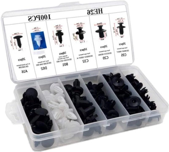 Kit di fissaggio universale per riparazione della carrozzeria auto - 100 chiodi a spillo per portiere, pannelli di cartone, clips di trim, supporto paraurti - kit di chiodi a spillo a spinta universale
