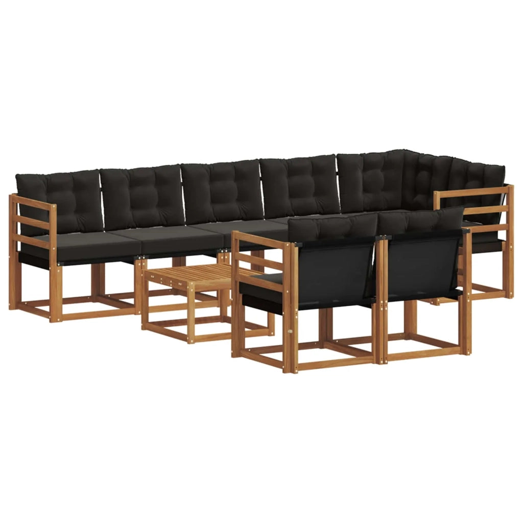 Set di divani da esterno con cuscino 9 pcs Naturale e Nero 3368799