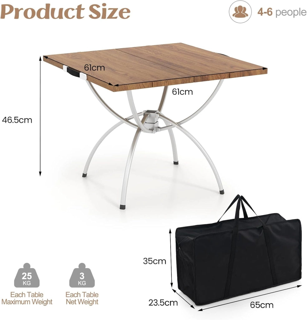 Tavolo da campeggio allungabile 2 in 1, pieghevole, con struttura in alluminio e legno, 120 x 60 cm, con borsa per il trasporto