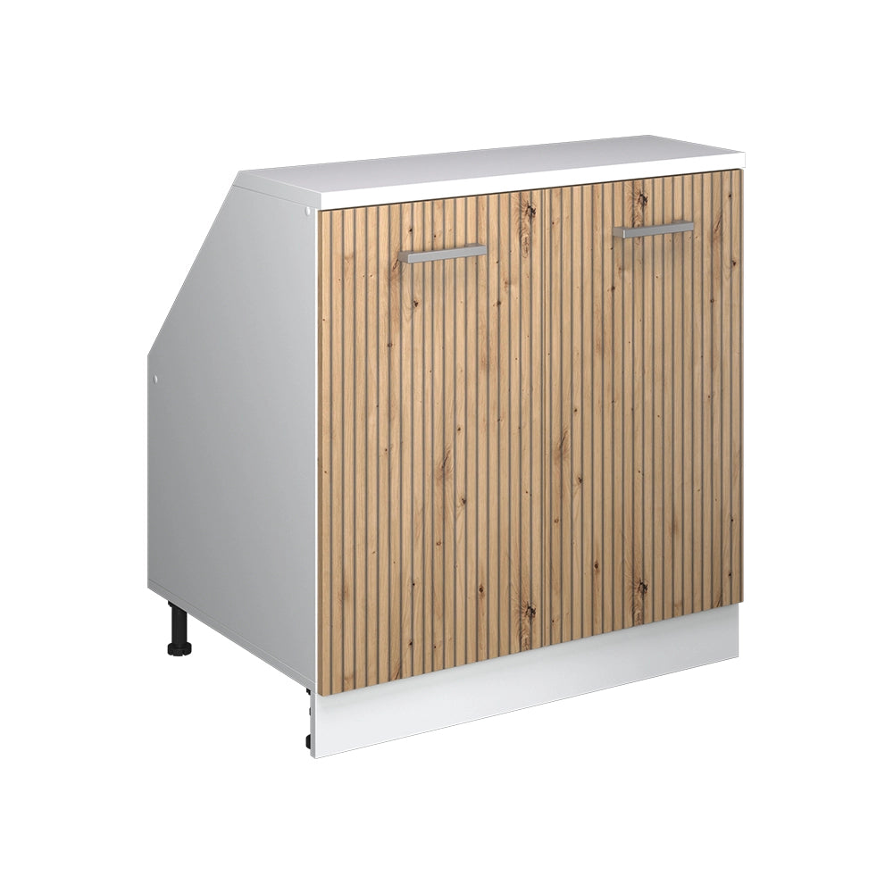 Mobile cucina sottotetto R-Line Rovere artigianale/Bianco 80 cm con 2 porte, carcassa 60 cm profondità Vicco
