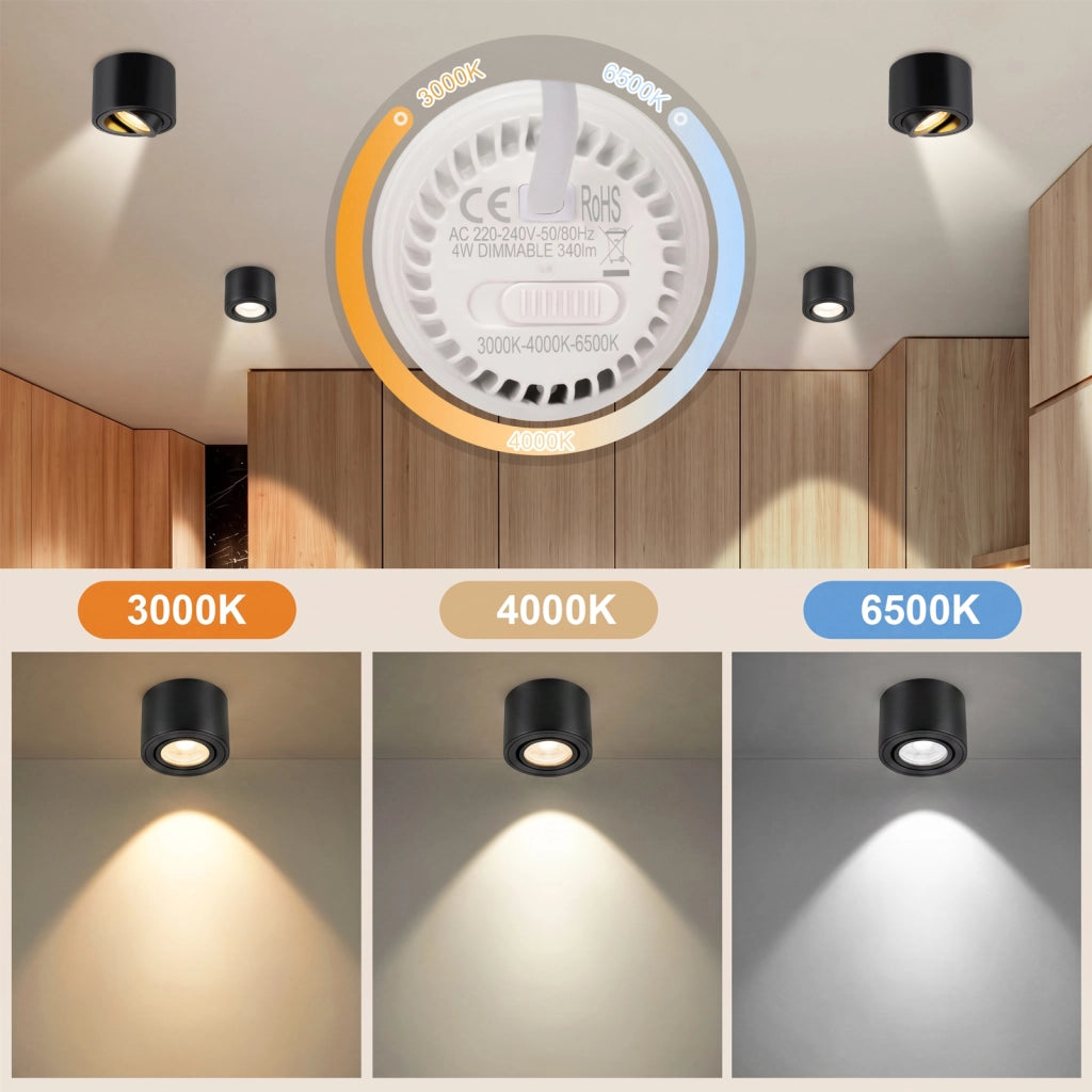 ZMH Faretto da soffitto LED dimmerabili neri ultra piatti orientabili 30 gradi 4W rotondi confezione 4 pezzi