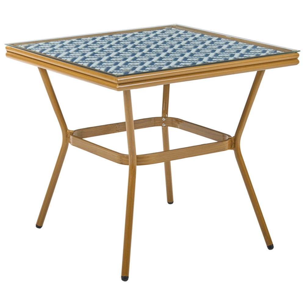 Set da pranzo da giardino a 4 posti in rattan marrone scuro e alluminio Bianco e blu struttura in alluminio