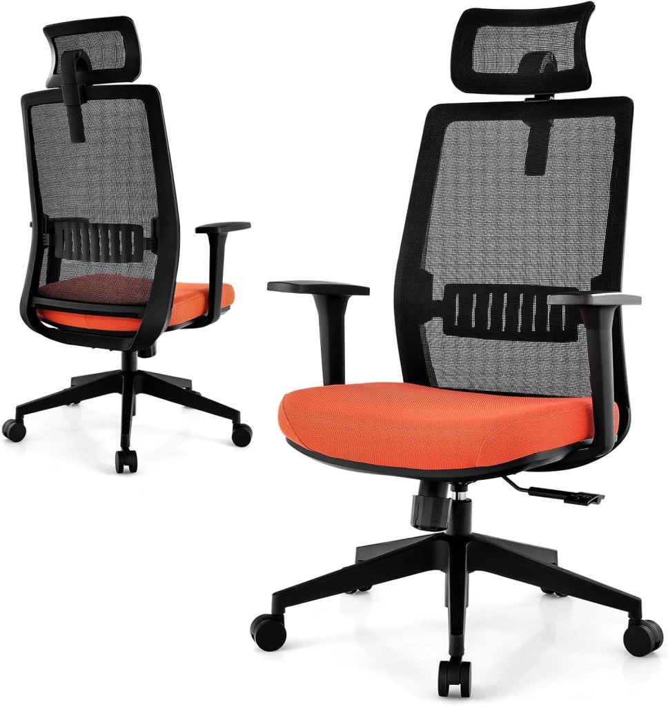 Sedia da ufficio ergonomica regolabile in altezza in rete, poltrona girevole da ufficio, comoda con ruote con poggiatesta, supporto lombare, per ufficio, riunione, studio, carico 180 kg