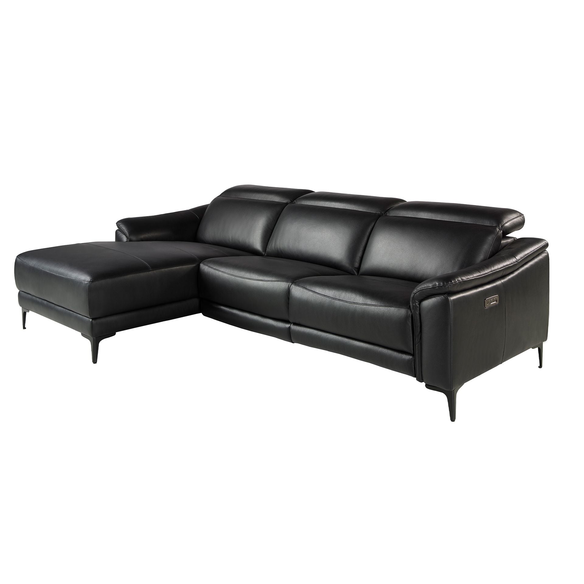 Divano relax con chaise longue sinistra in pelle nera