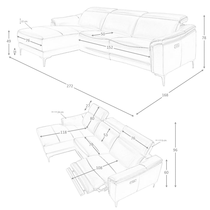 Divano relax con chaise longue sinistra in pelle nera
