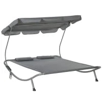 Lettino Matrimoniale 2 Posti Parasole Regolabile da Esterno e Giardino 200x175x134cm Grigio