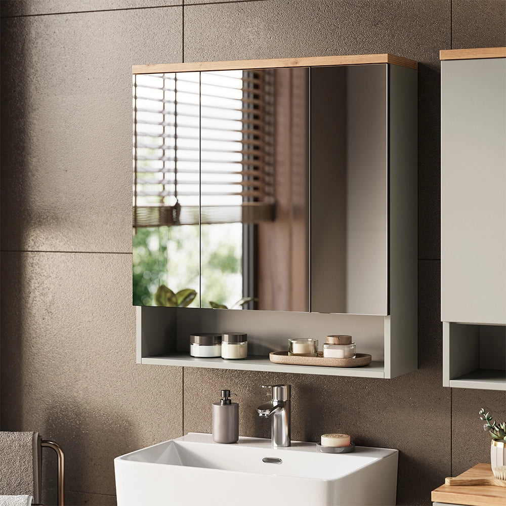 Vicco Specchio contenitore bagno Grigio/Artisan 70 x 77.5 cm con 3 ante a specchio