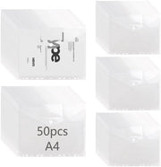 Confezione da 50 tasche per documenti A4, cartelle per documenti A4 per archiviazione, tasche per documenti trasparenti, archiviazione con 2 chiusure con clip, cartelle con 11 bordi a galetto per scuola, ufficio, organizzazione