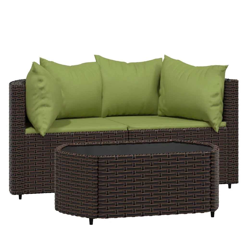 Set Mobili da Giardino 3 pz con Cuscini in Polyrattan Marronecod mxl 130084