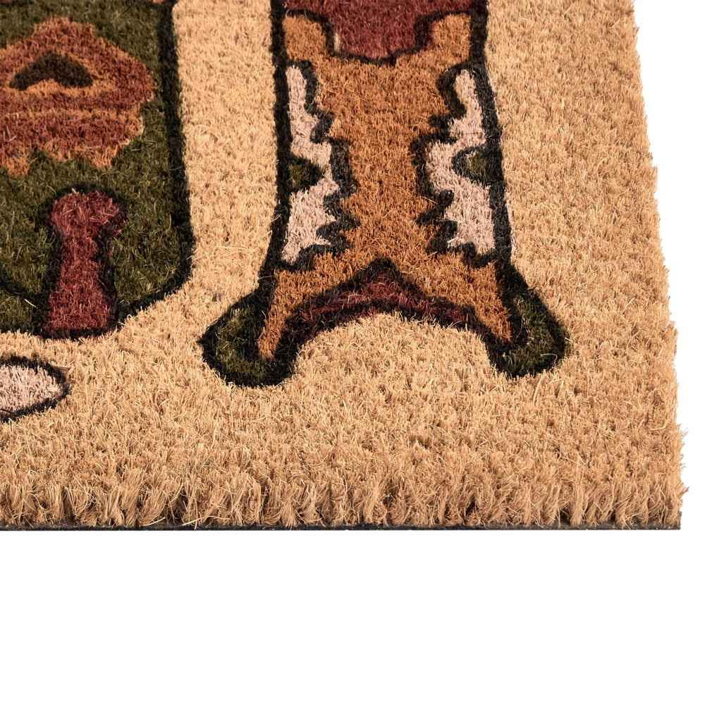 Zerbino di benvenuto in fibra di cocco antiscivolo 40 x 60 cm con retro in PVC stampa di stivali da cowboy naturale