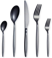 Set di posate in acciaio inossidabile con rivestimento di titanio, 30 pezzi, set da 6 persone in nero lucido
