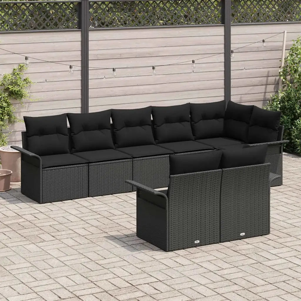 Set Divano da Giardino con archiviazione 8 pcs Nero polyrattan 3354082