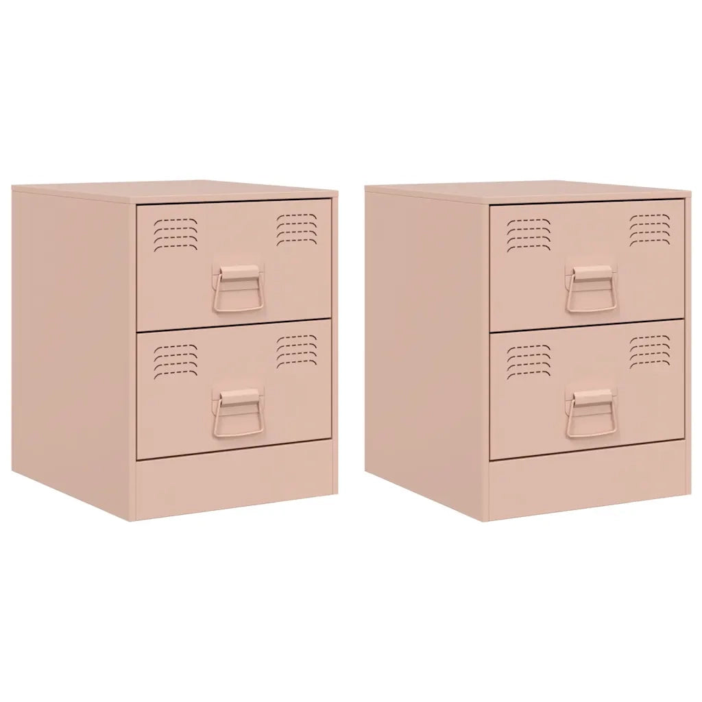 Set di 2 Comodini | Armadio da Notte | Mobiletto da notte Rosa 34,5x39x44 cm in Acciaio