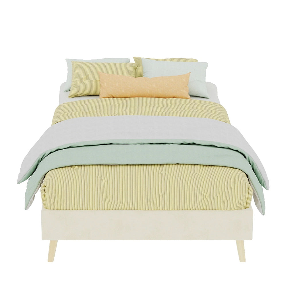 Letto singolo 90x200 cm in tessuto beige con struttura in metallo, stile moderno