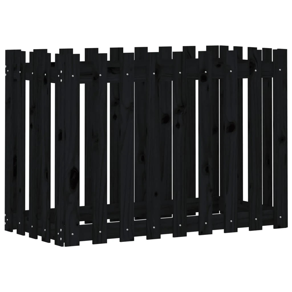 Fioriera rialzata per piante fiori terrazza giardino design del giardino con recinzione 100 x 50 x 70 cm pino nero massiccio 02_0039791