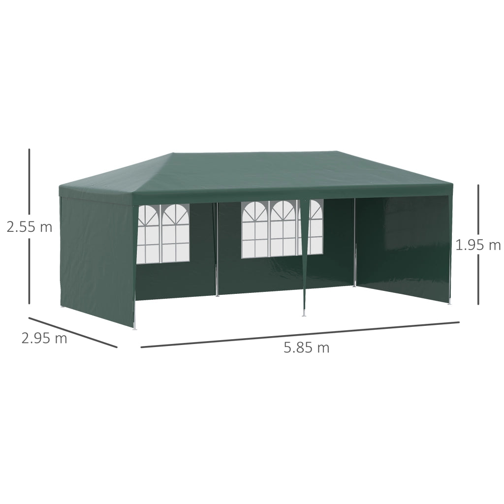 Gazebo da Giardino 6x3 m per Eventi con Pareti Rimovibili e Finestre Trasparenti, Verde