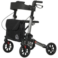 Deambulatore Pieghevole in Allumino ad Altezza Regolabile con Borsa, 64x67x80-92 cm, Nero e Argento