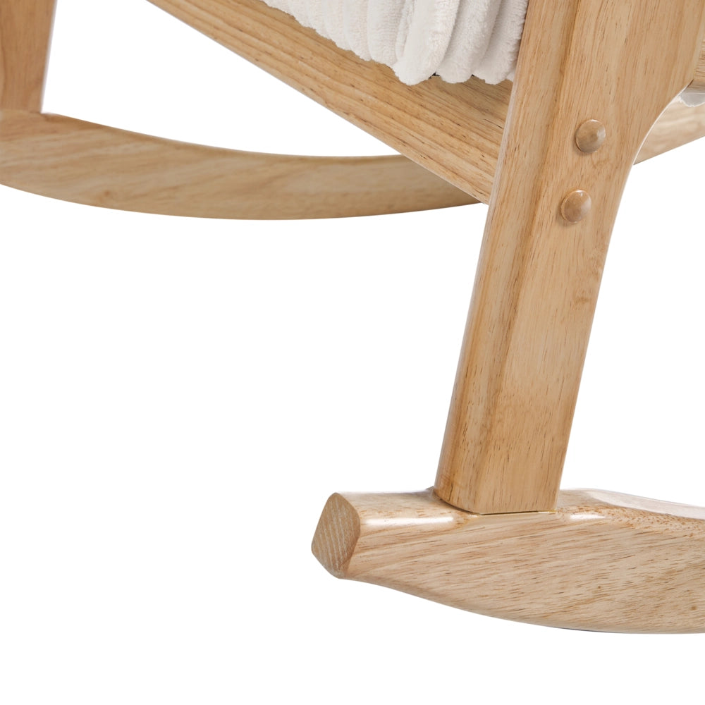 Poltrona a dondolo in velluto a coste Rivestimento in stile vintage Struttura in legno Bianco