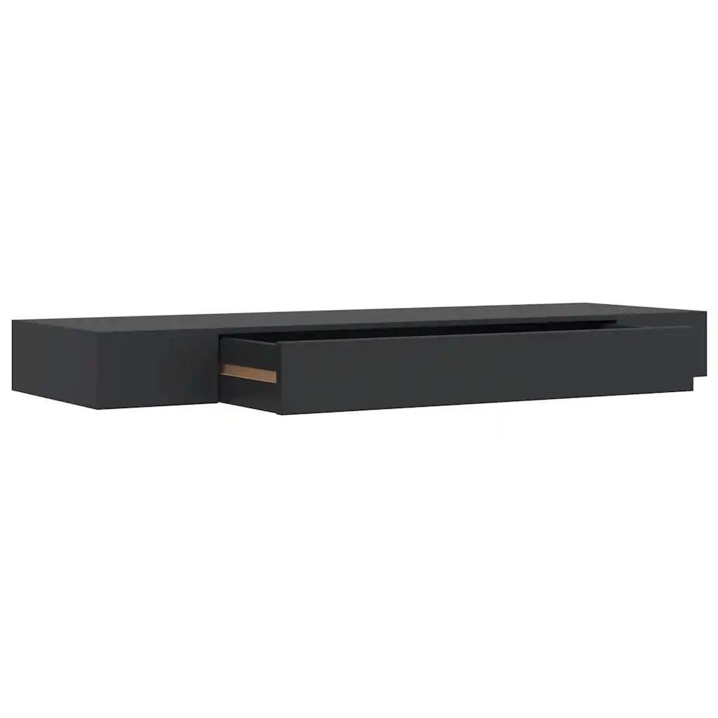 Mensola a Muro Galleggianti con Cassetto Nera 80x25x8 cm 288206
