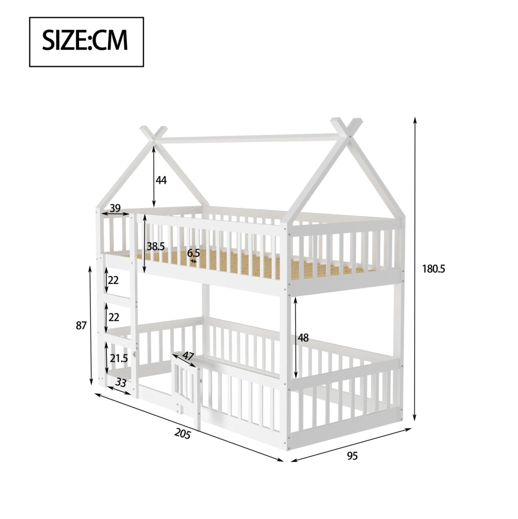 Letto a castello per bambini 90x200 con scala; bianco
