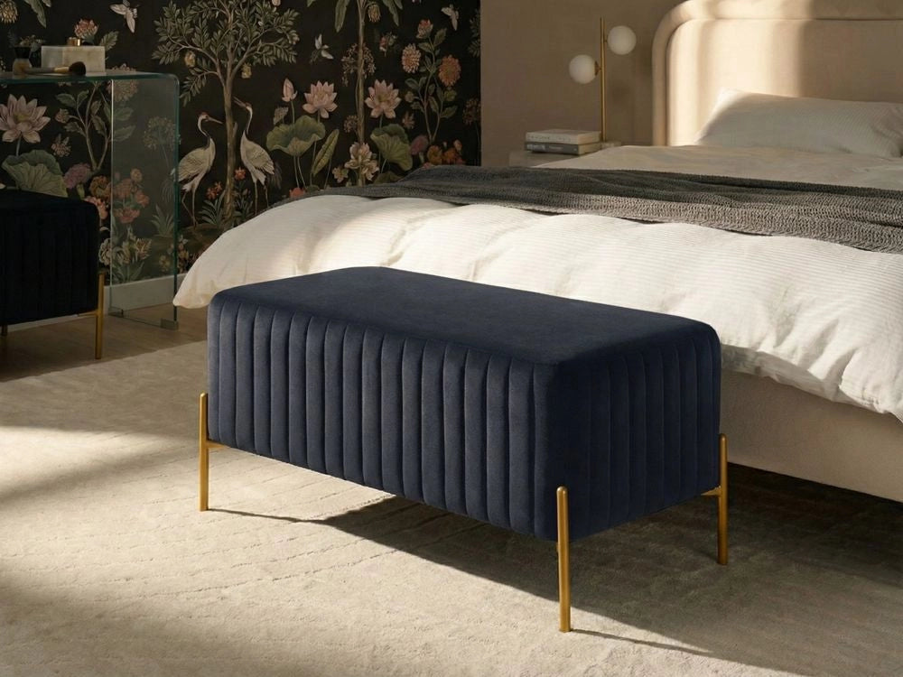 Panca rivestita in velluto nero con gambe in metallo dorato 91 x 47 cm Seduta rettangolare Glamour Soggiorno