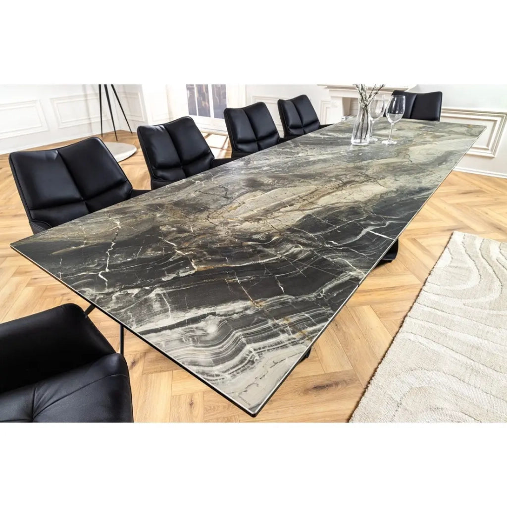 Tavolo da pranzo ZAREL – Estensibile da 180 a 260 cm – Ceramica e vetro temperato – Effetto marmo grigio talpa