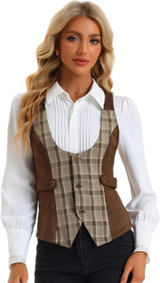 Vest vintage con fregio a riquadri per donna - Donna elegante e stile - Donna trendy vestito con tessuto a riquadri