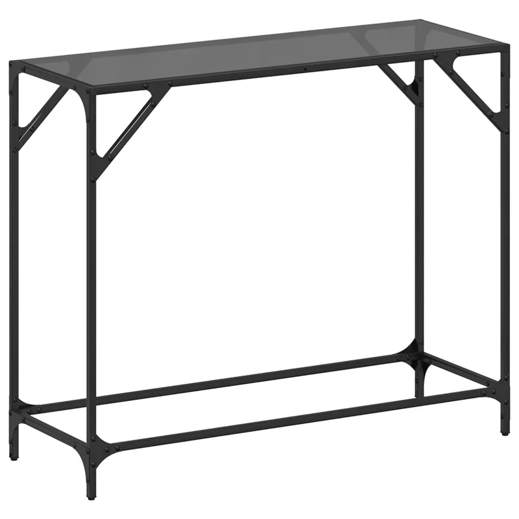Tavolino Consolle con Piano in Vetro-Tavolino da soggiorno Nero 98x35x81cm in Acciaio 740650